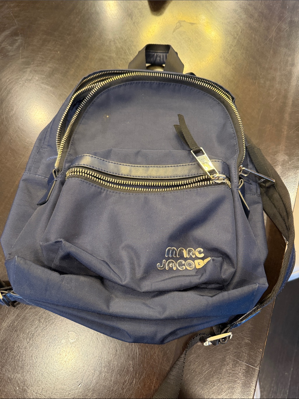 Marc Jacobs Navy Mini Backpack With Gold Hardware Accent